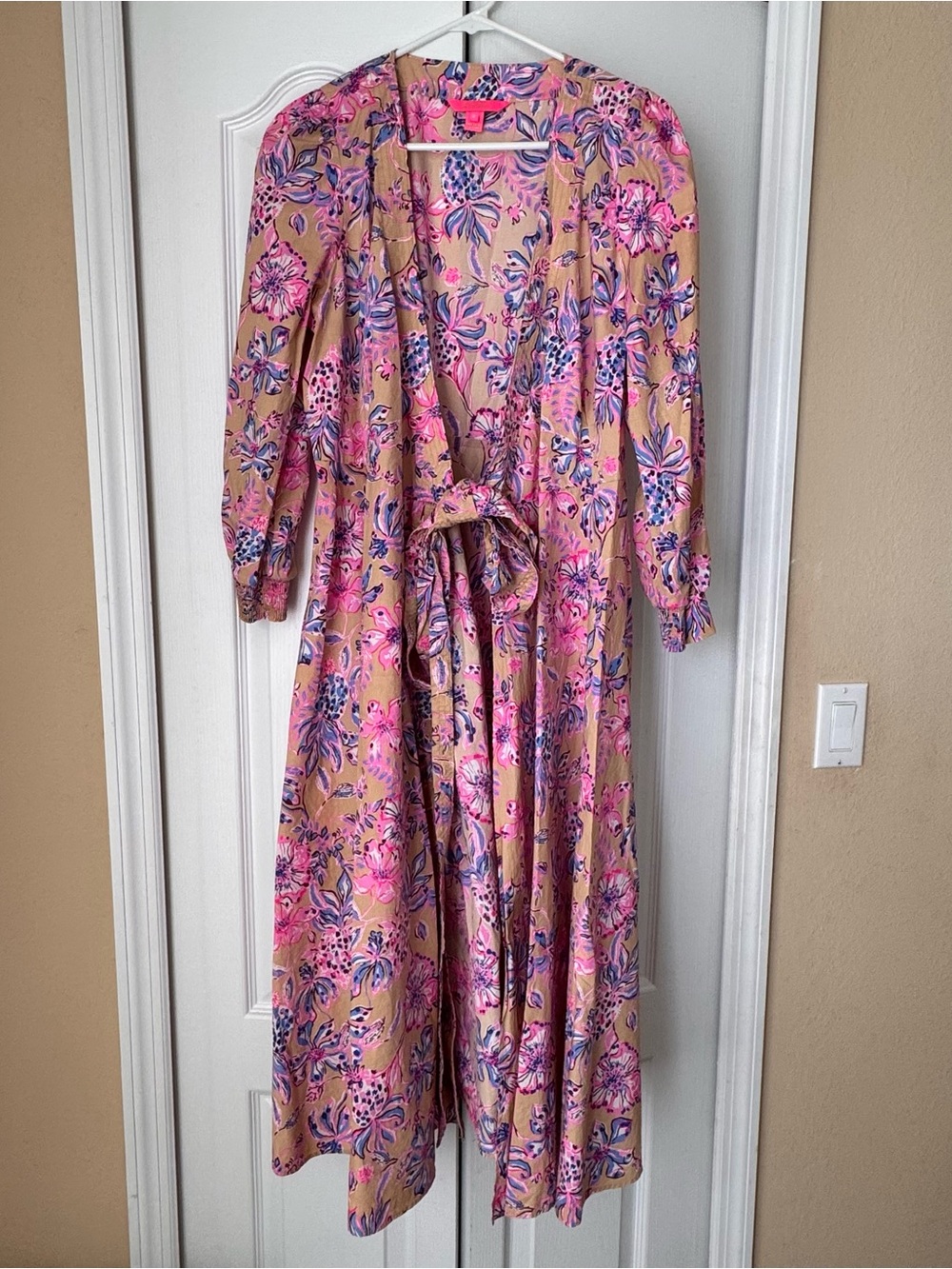 Lilly Pulitzer Pink and Tan Floral Wrap Maxi Dress